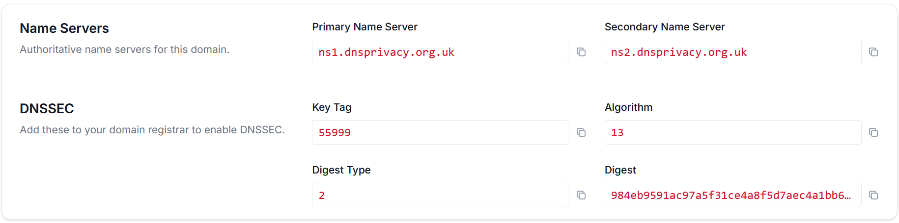 DS records display in the DNSSEC section