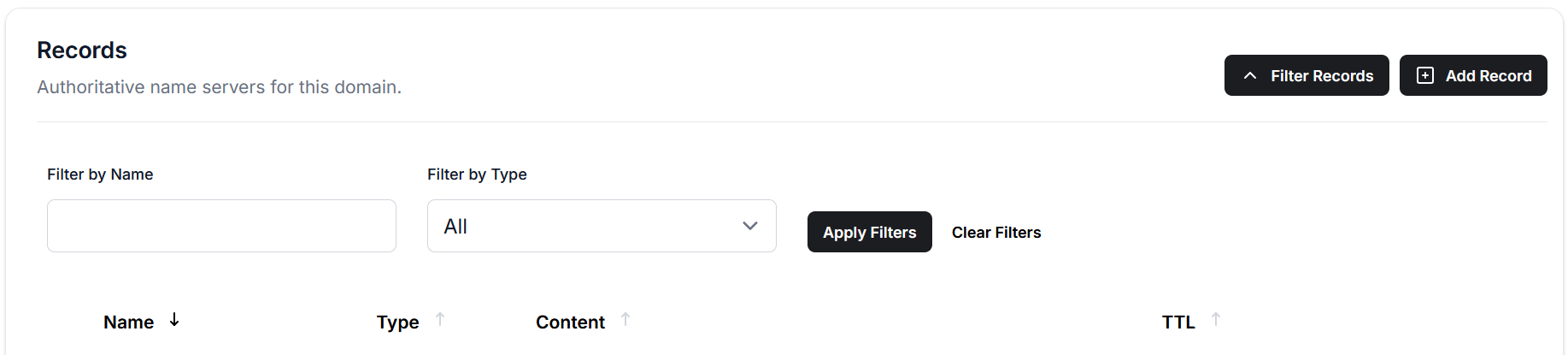 Record filtering interface