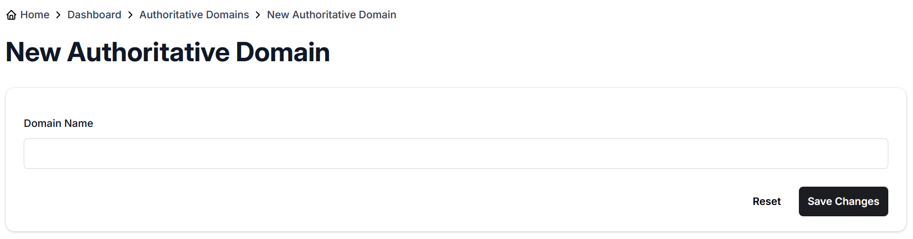 New Authoritative Domain form